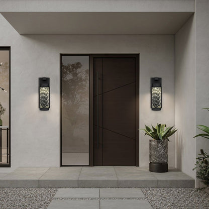 Alteck Winston 17in LED Outdoor Sconce | Contemporary Sand Black and Clear Hammered Glass | Porch & Garage | 532 Lumens | Model AW0141-3CCT-W-BK