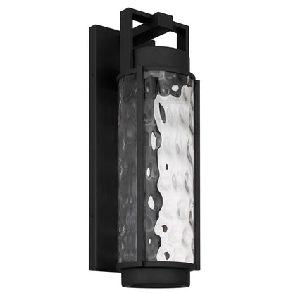 Alteck Winston 22in LED Outdoor Sconce | Contemporary Sand Black and Clear Hammered Glass | Porch & Garage | 633 Lumens | Model AW0142-3CCT-W-BK