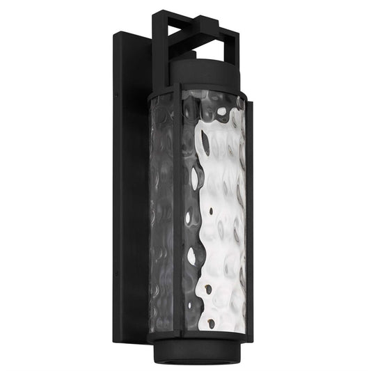 Alteck Winston 22in LED Outdoor Sconce | Contemporary Sand Black and Clear Hammered Glass | Porch & Garage | 633 Lumens | Model AW0142-3CCT-W-BK