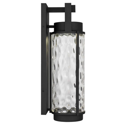 Alteck Winston 22in LED Outdoor Sconce | Contemporary Sand Black and Clear Hammered Glass | Porch & Garage | 633 Lumens | Model AW0142-3CCT-W-BK