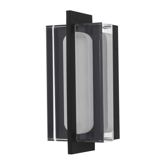 Alteck Avani 14.5in LED Outdoor Wall Sconce | Contemporary Sand Black and Clear Acrylic | Entryway & Patio | 5 x 14.62 in | Model AW0143-3CCT-W-BK