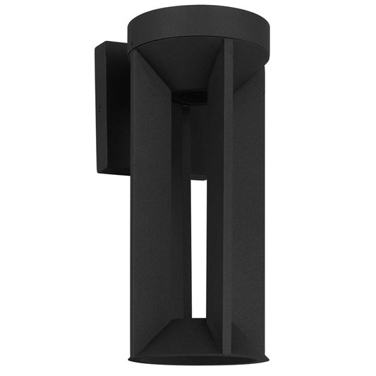 Alteck Aura 12in LED Outdoor Sconce | Contemporary Sand Black and Sand Blast Glass | Porch & Garage | 150 Lumens, 3-CCT | Model AW0145-3CCT-W-BK