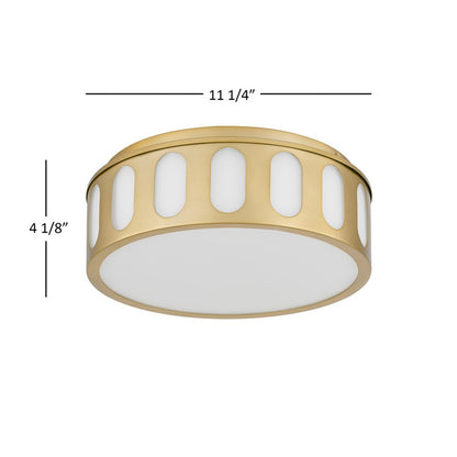 Alteck Opera 11.25in LED Flush Mount | Transitional Antique Brass and Frosted PC | Hallway & Bedroom Ceiling Light | Model BFM0022-5CCT-AB