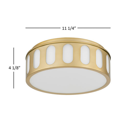 Alteck Opera 11.25in LED Flush Mount | Transitional Antique Brass and Frosted PC | Hallway & Bedroom Ceiling Light | Model BFM0022-5CCT-AB