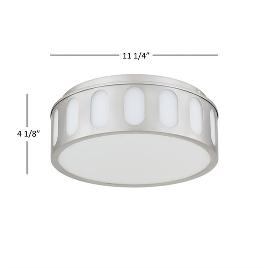 Alteck Opera 11.25in 1-Light LED Flush Mount | Transitional Brushed Nickel Steel and Frosted PC | Hallway & Bedroom | Model BFM0022-5CCT-BN