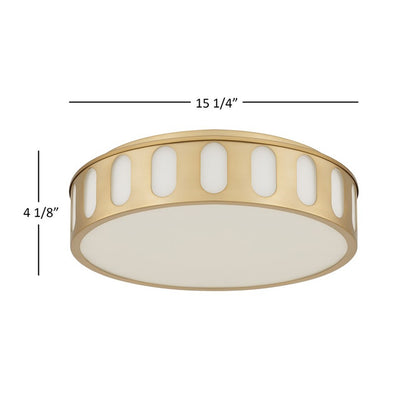Alteck Opera 15in 1-Light LED Flush Mount | Transitional Antique Brass and Frosted PC | Hallway & Bedroom | 15 x 15 x 4 in | Model BFM0023-5CCT-AB