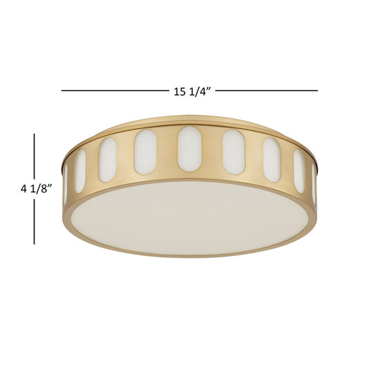Alteck Opera 15in 1-Light LED Flush Mount | Transitional Antique Brass and Frosted PC | Hallway & Bedroom | 15 x 15 x 4 in | Model BFM0023-5CCT-AB