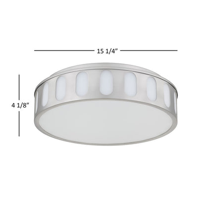Alteck Opera 15in 1-Light LED Flush Mount | Transitional Brushed Nickel and Frosted PC | Hallway & Bedroom | 15 x 15 x 4 in | Model BFM0023-5CCT-BN