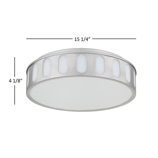 Alteck Opera 15in 1-Light LED Flush Mount | Transitional Brushed Nickel and Frosted PC | Hallway & Bedroom | 15 x 15 x 4 in | Model BFM0023-5CCT-BN