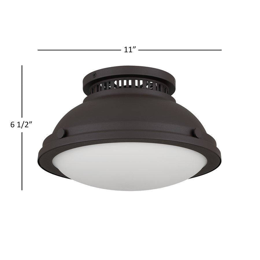 Alteck London 11in 1-Light Flush Mount | Transitional Dark Bronze and Etched Opal Glass | Entryway & Hallway | 11 x 11 x 6.5 in | Model BFM0024-DB