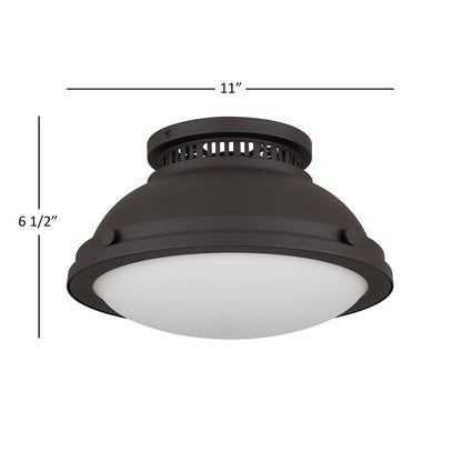Alteck London 11in 1-Light Flush Mount | Transitional Dark Bronze and Etched Opal Glass | Entryway & Hallway | 11 x 11 x 6.5 in | Model BFM0024-DB