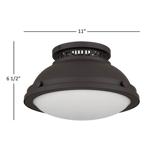 Alteck London 11in 1-Light Flush Mount | Transitional Dark Bronze and Etched Opal Glass | Entryway & Hallway | 11 x 11 x 6.5 in | Model BFM0024-DB