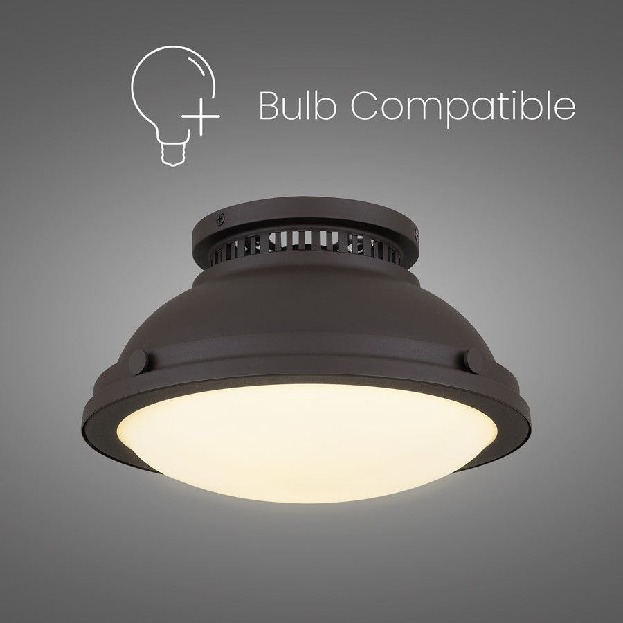 Alteck London 11in 1-Light Flush Mount | Transitional Dark Bronze and Etched Opal Glass | Entryway & Hallway | 11 x 11 x 6.5 in | Model BFM0024-DB