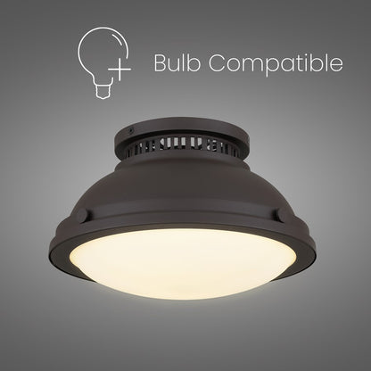 Alteck London 11in 1-Light Flush Mount | Transitional Dark Bronze and Etched Opal Glass | Entryway & Hallway | 11 x 11 x 6.5 in | Model BFM0024-DB