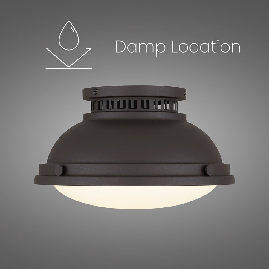 Alteck London 11in 1-Light Flush Mount | Transitional Dark Bronze and Etched Opal Glass | Entryway & Hallway | 11 x 11 x 6.5 in | Model BFM0024-DB