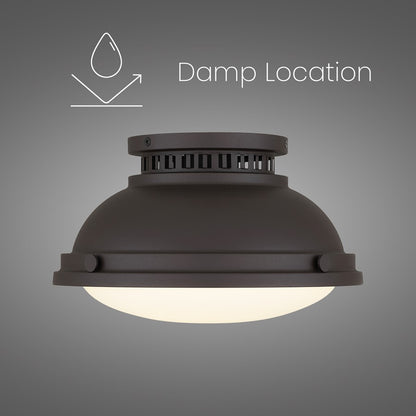 Alteck London 11in 1-Light Flush Mount | Transitional Dark Bronze and Etched Opal Glass | Entryway & Hallway | 11 x 11 x 6.5 in | Model BFM0024-DB