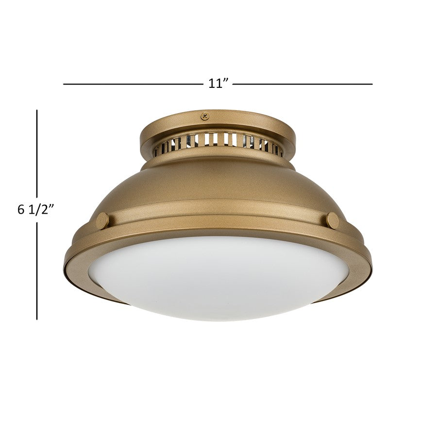 Alteck London 11in 1-Light Flush Mount | Transitional Polished Brass and Etched Opal Glass | Hallway & Bedroom Ceiling Light | Model BFM0024-PB