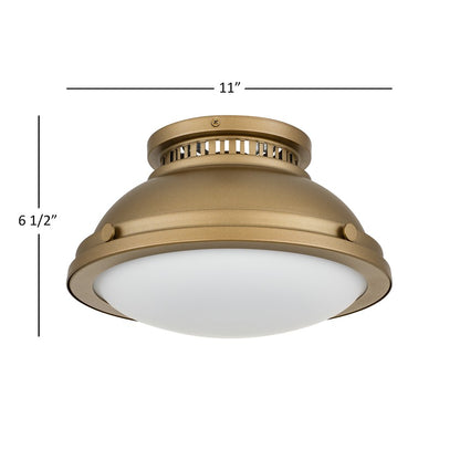 Alteck London 11in 1-Light Flush Mount | Transitional Polished Brass and Etched Opal Glass | Hallway & Bedroom Ceiling Light | Model BFM0024-PB