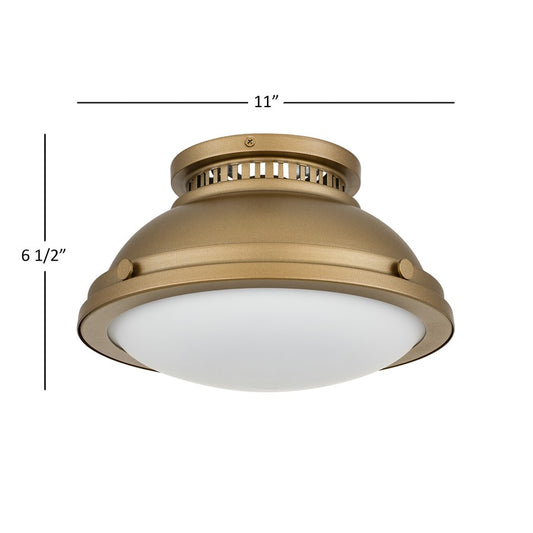 Alteck London 11in 1-Light Flush Mount | Transitional Polished Brass and Etched Opal Glass | Hallway & Bedroom Ceiling Light | Model BFM0024-PB