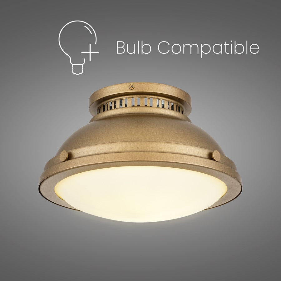 Alteck London 11in 1-Light Flush Mount | Transitional Polished Brass and Etched Opal Glass | Hallway & Bedroom Ceiling Light | Model BFM0024-PB