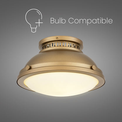 Alteck London 11in 1-Light Flush Mount | Transitional Polished Brass and Etched Opal Glass | Hallway & Bedroom Ceiling Light | Model BFM0024-PB