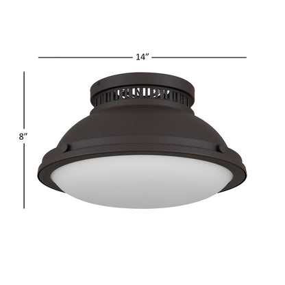 Alteck London 14in 2-Light Flush Mount | Transitional Dark Bronze and Etched Opal Glass | Entryway & Hallway | 14 x 14 x 8 in | Model BFM0025-DB