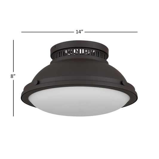 Alteck London 14in 2-Light Flush Mount | Transitional Dark Bronze and Etched Opal Glass | Entryway & Hallway | 14 x 14 x 8 in | Model BFM0025-DB