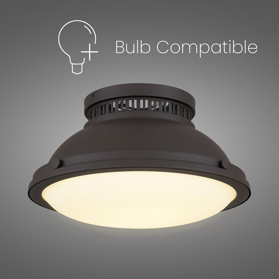 Alteck London 14in 2-Light Flush Mount | Transitional Dark Bronze and Etched Opal Glass | Entryway & Hallway | 14 x 14 x 8 in | Model BFM0025-DB