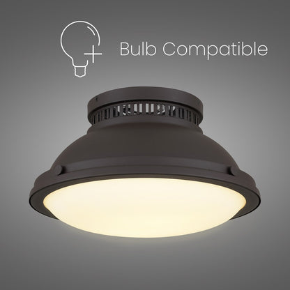 Alteck London 14in 2-Light Flush Mount | Transitional Dark Bronze and Etched Opal Glass | Entryway & Hallway | 14 x 14 x 8 in | Model BFM0025-DB