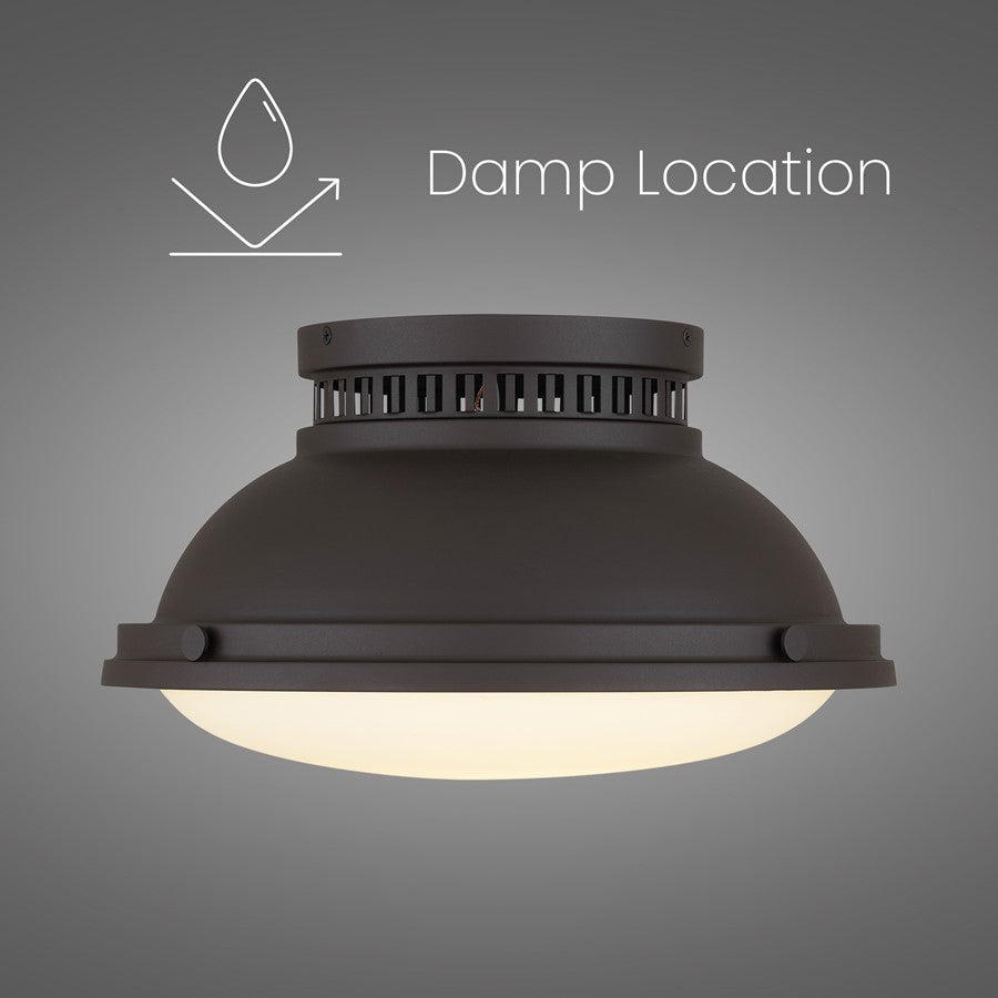 Alteck London 14in 2-Light Flush Mount | Transitional Dark Bronze and Etched Opal Glass | Entryway & Hallway | 14 x 14 x 8 in | Model BFM0025-DB