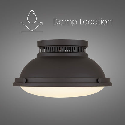 Alteck London 14in 2-Light Flush Mount | Transitional Dark Bronze and Etched Opal Glass | Entryway & Hallway | 14 x 14 x 8 in | Model BFM0025-DB