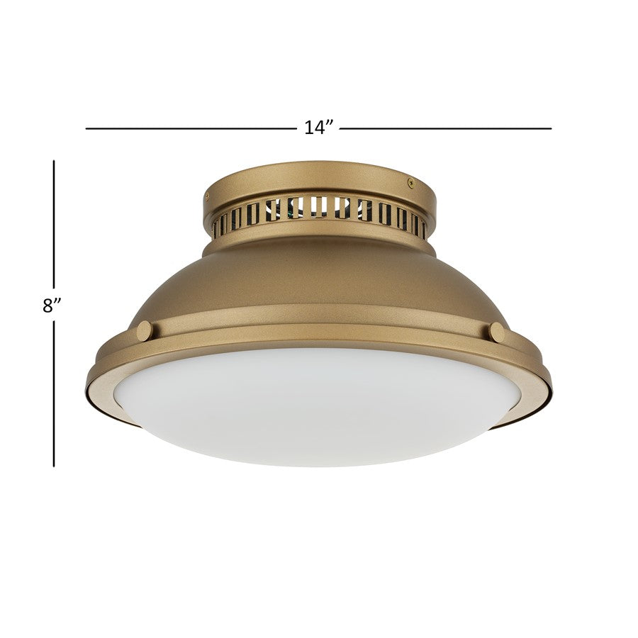 Alteck London 14in 2-Light Flush Mount | Transitional Polished Brass and Etched Opal Glass | Entryway & Hallway | 14 x 14 x 8 in | Model BFM0025-PB
