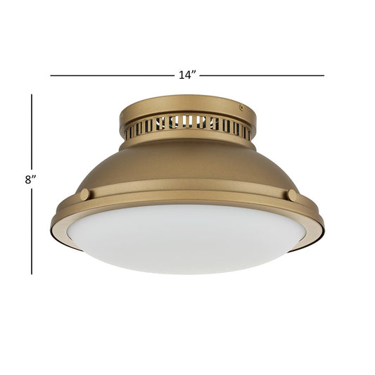 Alteck London 14in 2-Light Flush Mount | Transitional Polished Brass and Etched Opal Glass | Entryway & Hallway | 14 x 14 x 8 in | Model BFM0025-PB
