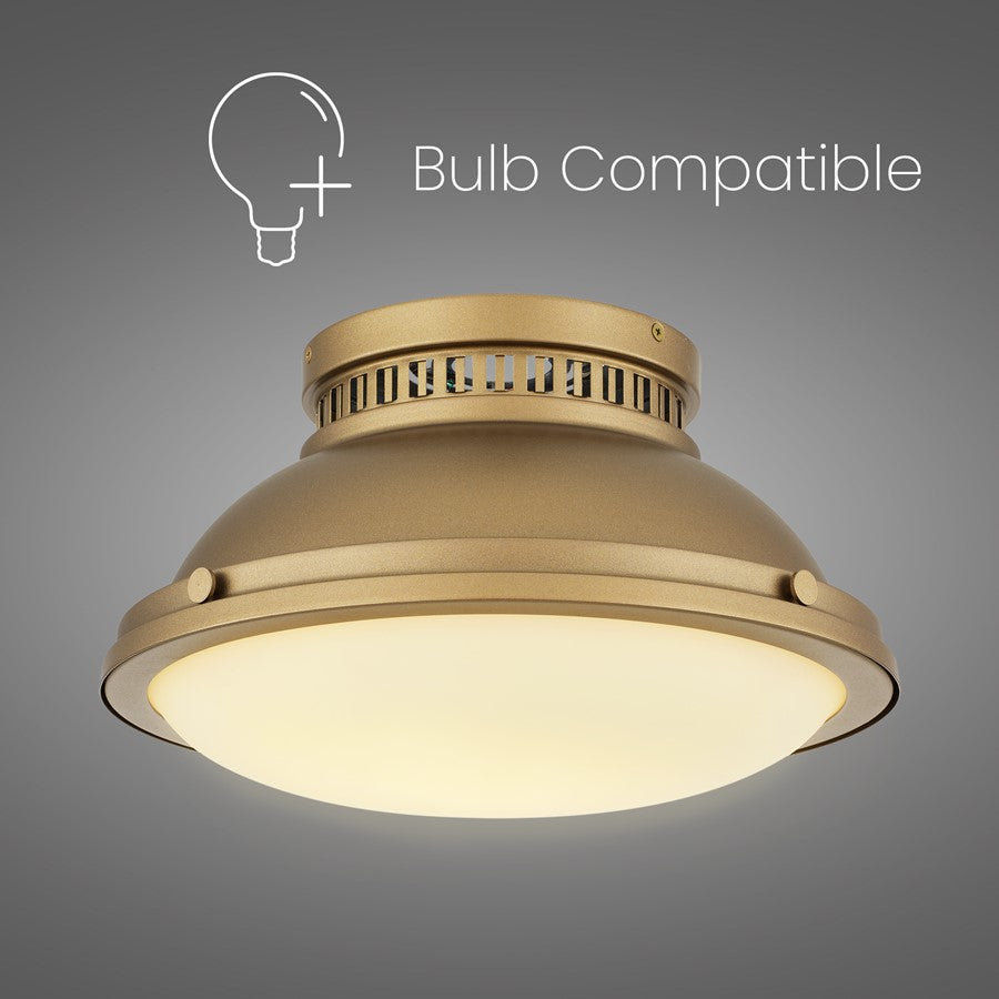 Alteck London 14in 2-Light Flush Mount | Transitional Polished Brass and Etched Opal Glass | Entryway & Hallway | 14 x 14 x 8 in | Model BFM0025-PB