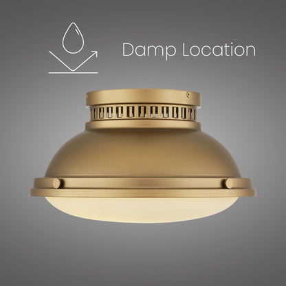 Alteck London 14in 2-Light Flush Mount | Transitional Polished Brass and Etched Opal Glass | Entryway & Hallway | 14 x 14 x 8 in | Model BFM0025-PB
