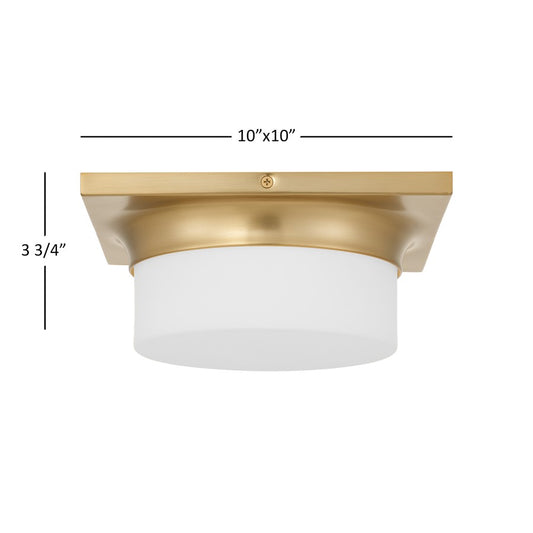 Alteck Grande 10in 1-Light LED Flush Mount | Transitional Antique Brass and Opal Glass | Hallway & Bedroom | 10 x 10 x 4 in | Model BFM0026-5CCT-AB