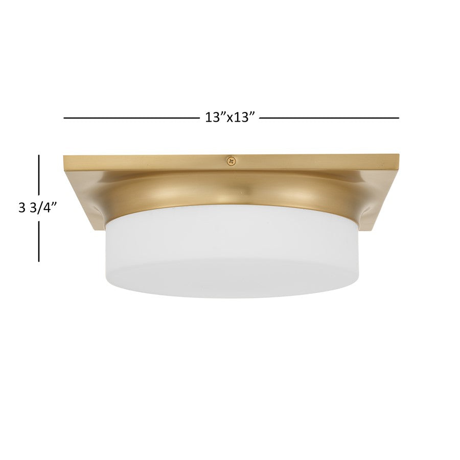 Alteck Grande 13in 1-Light LED Flush Mount | Transitional Antique Brass and Opal Glass | Entryway & Hallway | Model BFM0027-5CCT-AB