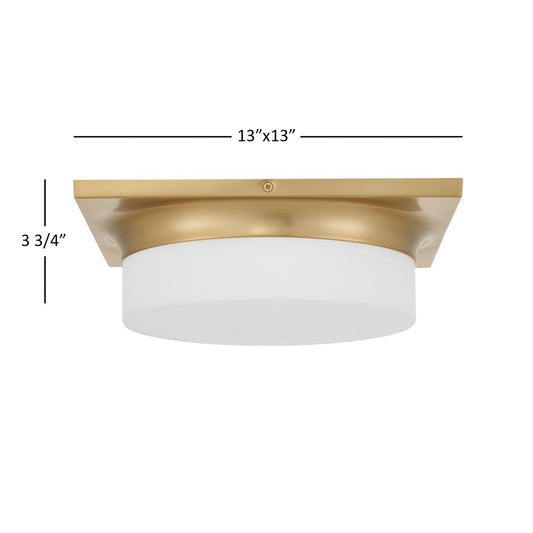 Alteck Grande 13in 1-Light LED Flush Mount | Transitional Antique Brass and Opal Glass | Entryway & Hallway | Model BFM0027-5CCT-AB
