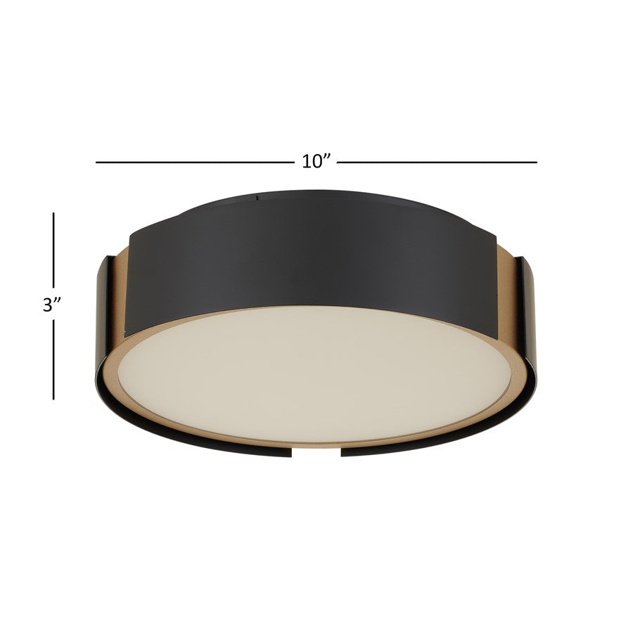 Alteck Milan 10in 1-Light LED Flush Mount | Contemporary Matte Black and Brass Accent | Entryway & Hallway | 10 x 10 x 3 in | Model BFM0028-5CCT-BK