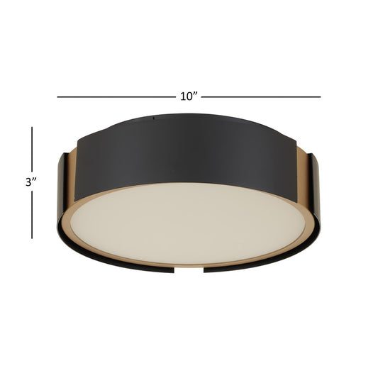 Alteck Milan 10in 1-Light LED Flush Mount | Contemporary Matte Black and Brass Accent | Entryway & Hallway | 10 x 10 x 3 in | Model BFM0028-5CCT-BK