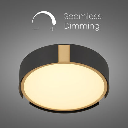 Alteck Milan 10in 1-Light LED Flush Mount | Contemporary Matte Black and Brass Accent | Entryway & Hallway | 10 x 10 x 3 in | Model BFM0028-5CCT-BK
