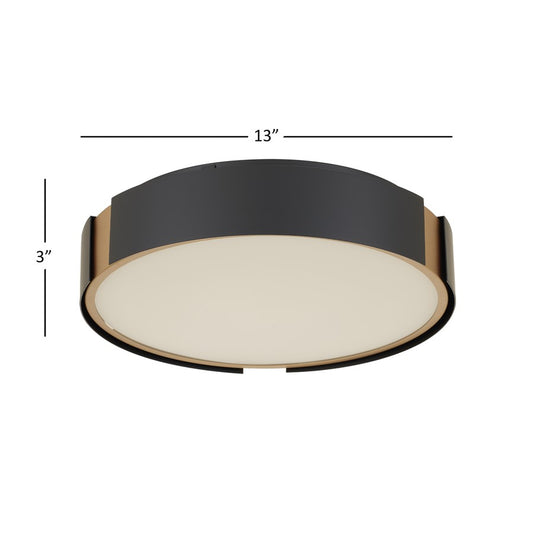 Alteck Milan 13in 1-Light LED Flush Mount | Contemporary Matte Black and Brass Accent | Entryway & Hallway | 13 x 13 x 3 in | Model BFM0029-5CCT-BK