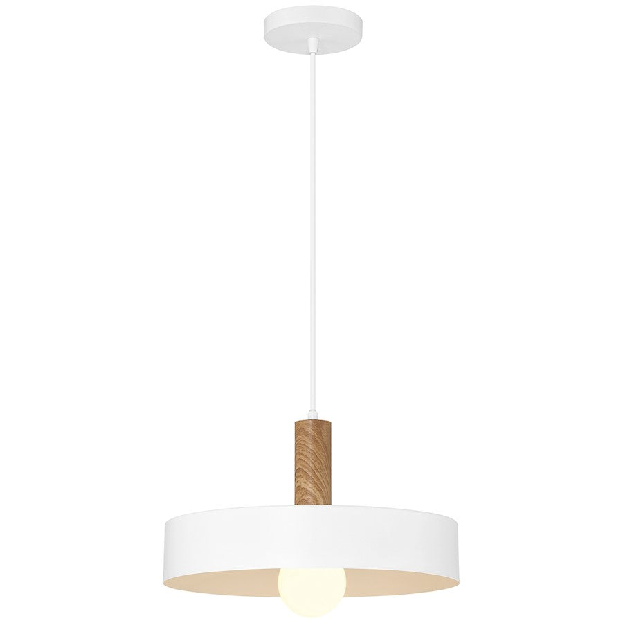 Access Lighting Slate 1 Light Pendant, White/Wood Grain/White - 23798-WH-WGN