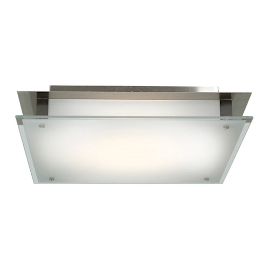 Access Lighting Vision 16in 2-Light Square Flush Mount | Modern Brushed Steel and Frosted Glass | Bedroom & Hallway Ceiling | Model 50032-BS-FST