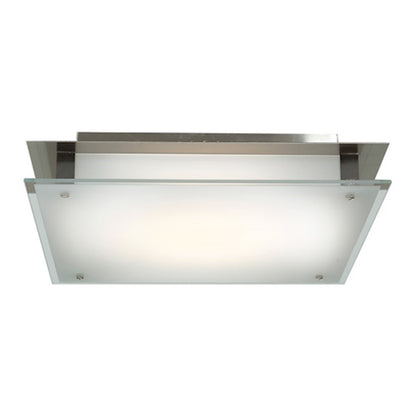 Access Lighting Vision 16in 2-Light Square Flush Mount | Modern Brushed Steel and Frosted Glass | Bedroom & Hallway Ceiling | Model 50032-BS-FST