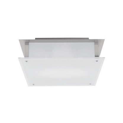 Access Lighting Vision 16in 2-Light Square Flush Mount | Modern Brushed Steel and Frosted Glass | Bedroom & Hallway Ceiling | Model 50032-BS-FST