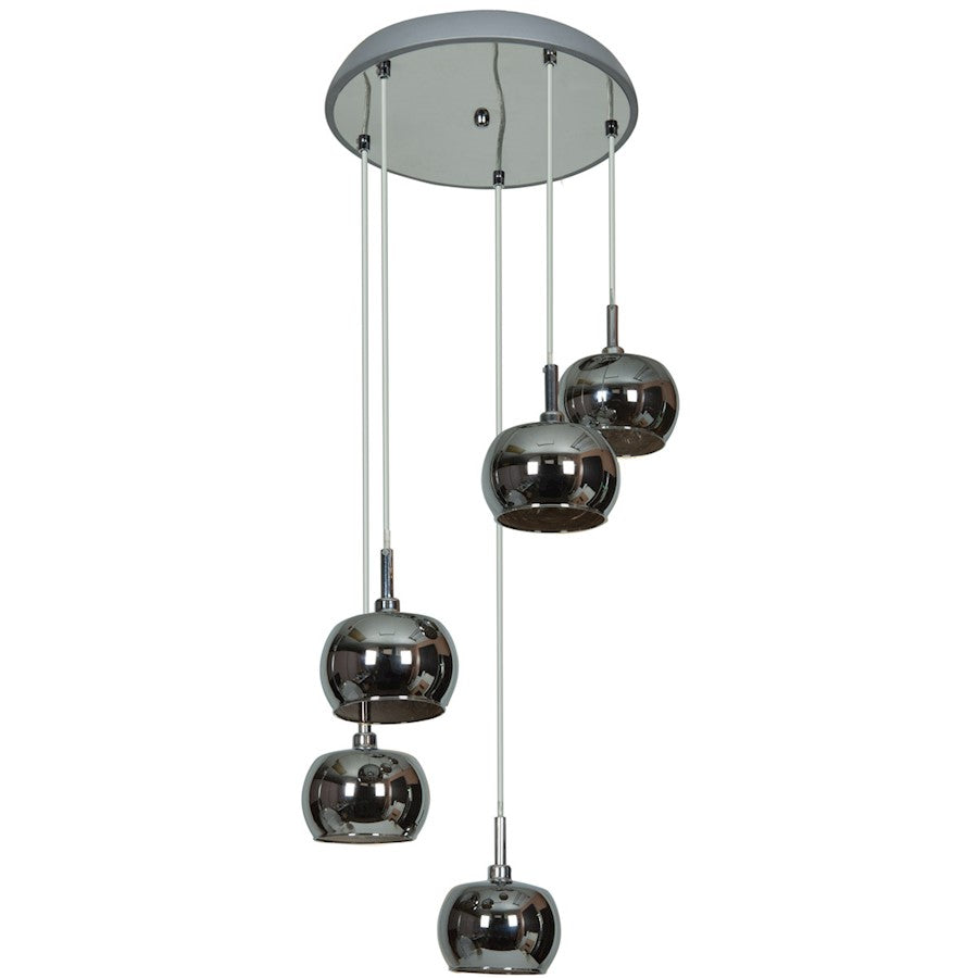 5 Light Pendant, Chrome