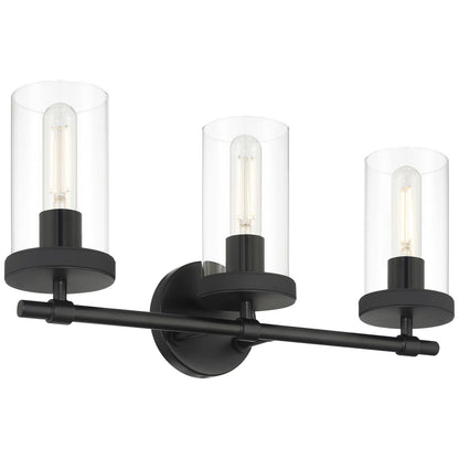Access Lighting Lily 3 Light Vanity, Matte Black/Clear