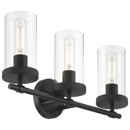 Access Lighting Lily 3 Light Vanity, Matte Black/Clear