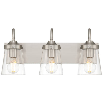 Access Lighting Dickens 3 Light Vanity, Brushed Steel/Clear
